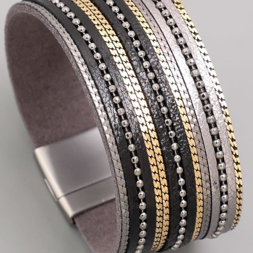 Black Bead Corded Magnetic Bracelet